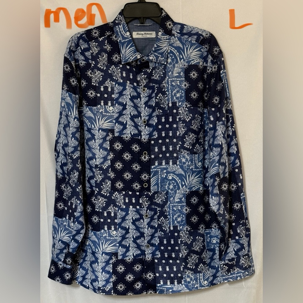 Tommy Bahama Blue and White Patterned Shirt